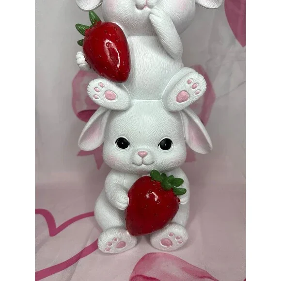 Easter Stacked Bunnies Holding Strawberries Decor - Picture 4 of 7